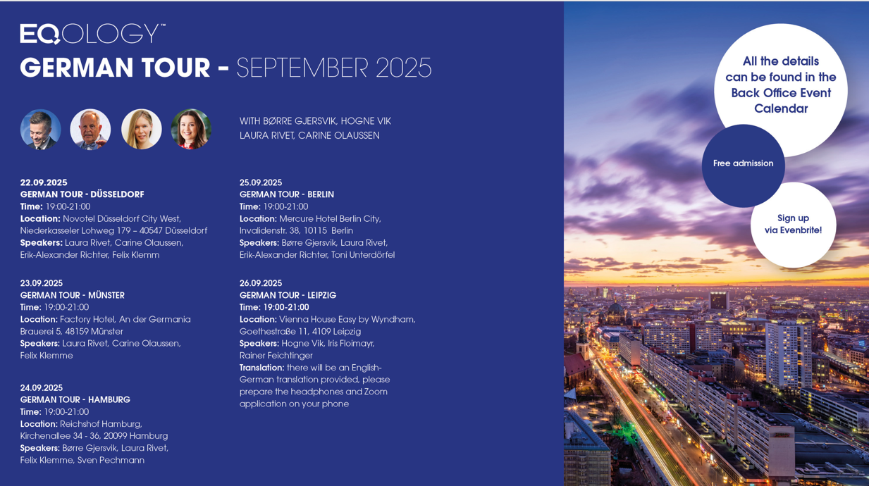Business Opportunity Meeting Tour 22. bis26. September– Erkennen Sie die Geschäftsmöglichkeit mit Eqology