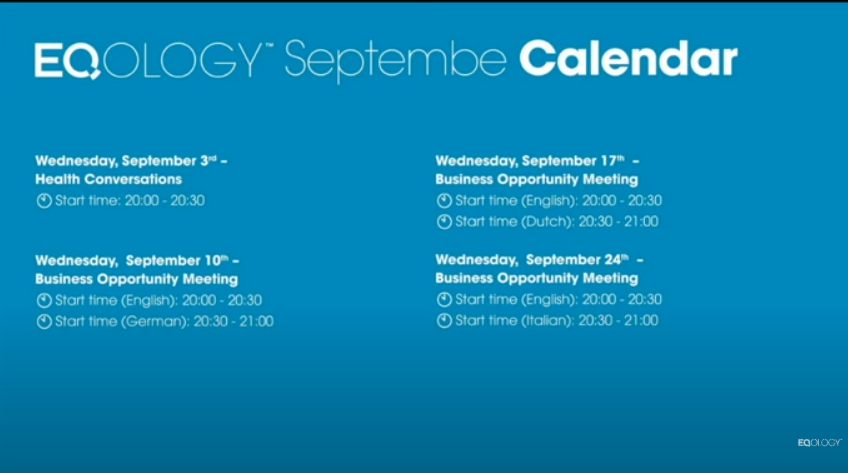 Online EQ Health Conversations + Business Opportunity Meetings September