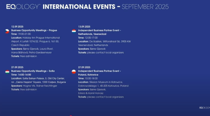 Business Opportunity Meeting Tour International 12. bis 27. September– Erkennen Sie die Geschäftsmöglichkeit mit Eqology