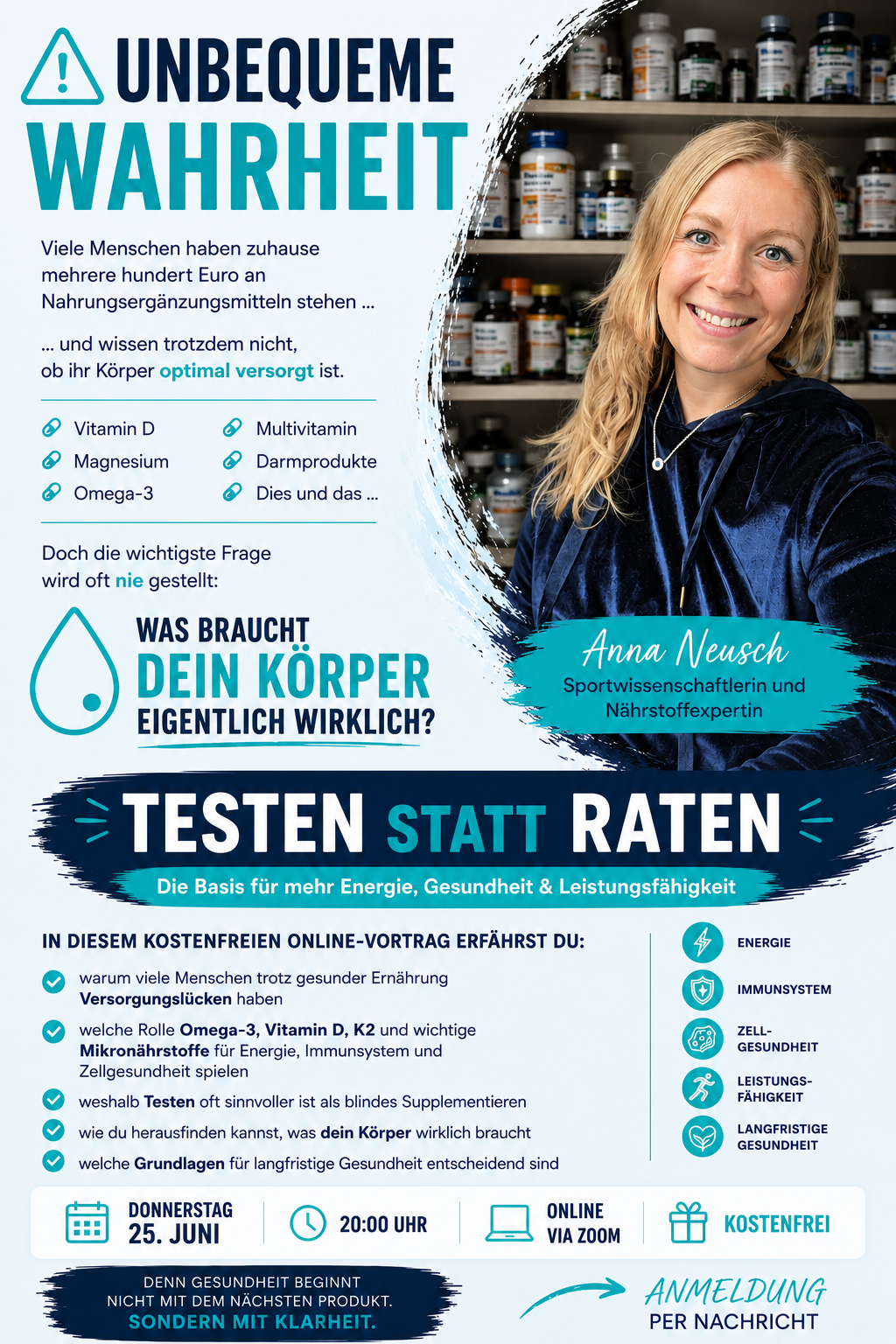 Online Vortrag: TESTEN STATT RATEN - Die Basis für mehr Energie, Gesundheit und Leistungsfähigkeit
